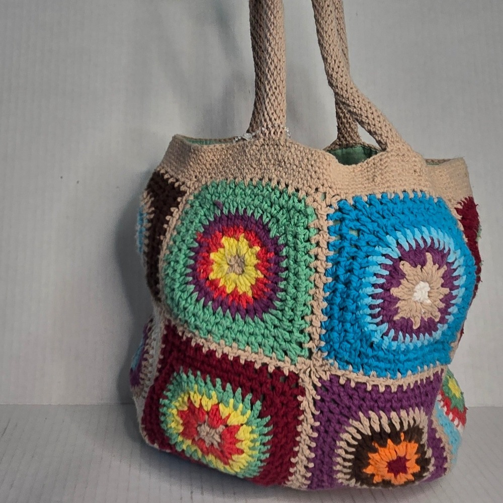 Urban Outfitters Daisy Crochet Mini Tote Granny Square Boho Patchwork Small - Picture 3 of 15
